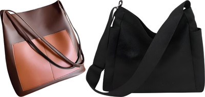 Trendycraft Women Black, Brown Tote(Pack of: 2)