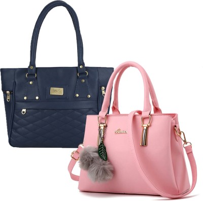 house of common Women Pink, Blue Hand-held Bag(Pack of: 2)