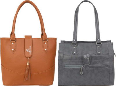 Lazzaroo Women Tan, Grey Shoulder Bag(Pack of: 2)