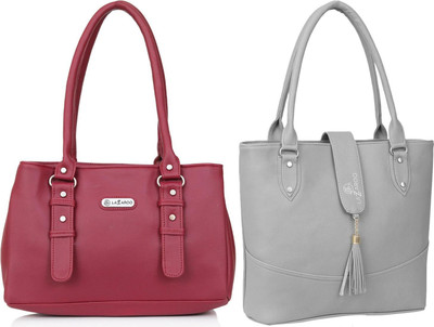 Lazzaroo Women Red, Grey Shoulder Bag(Pack of: 2)