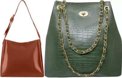 Trendycraft Women Tan, Green Shoulder Bag(Pack of: 2)