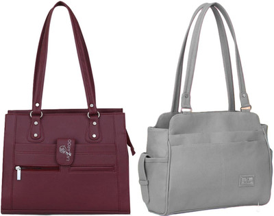 Lazzaroo Women Maroon, Grey Shoulder Bag(Pack of: 2)