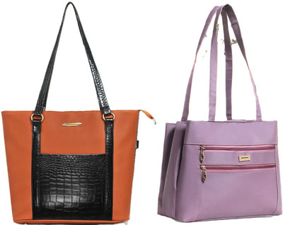 Zaxcer Women Tan, Purple Handbag(Pack of: 2)