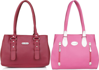 Lazzaroo Women Red, Pink Shoulder Bag(Pack of: 2)