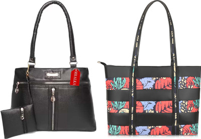 M R ALKA Women Black, Black Handbag(Pack of: 2)
