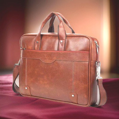 JairaJ hand Messenger laptop Bag Men & Women - Extra Spacious Synthetic Leather Waterproof Messenger Bag(Tan, 1468 L)