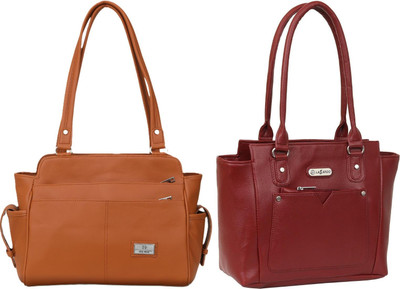 Lazzaroo Women Tan, Maroon Shoulder Bag(Pack of: 2)