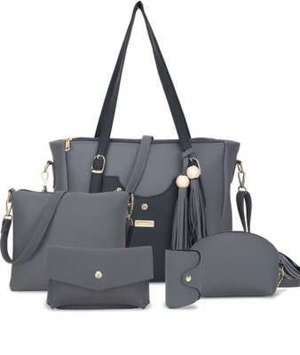 DIXON Women Grey, Black Hand-held Bag(Pack of: 5)