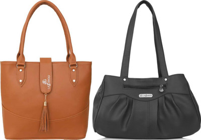 Lazzaroo Women Tan, Black Shoulder Bag(Pack of: 2)