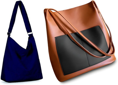 Trendycraft Women Blue, Tan Shoulder Bag(Pack of: 2)