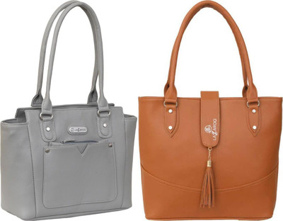 Lazzaroo Women Grey, Tan Shoulder Bag(Pack of: 2)