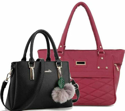 ARK FASHION Women Black, Maroon Hand-held Bag(Pack of: 2)