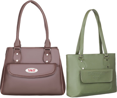 semiize Women Green, Brown Shoulder Bag(Pack of: 2)