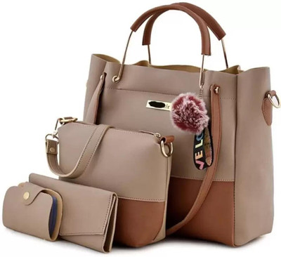 accomade Women Brown Handbag(Pack of: 3)