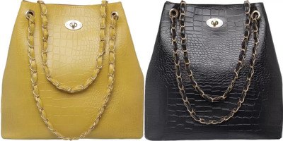 Trendycraft Women Black, Yellow Shoulder Bag(Pack of: 2)