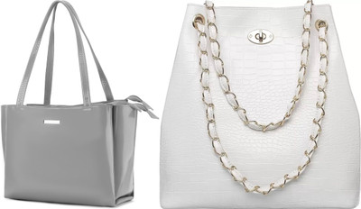 Trendycraft Women Grey, White Shoulder Bag(Pack of: 2)