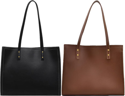 Trendycraft Women Black, Tan Tote(Pack of: 2)