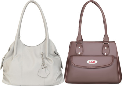 semiize Women White, Brown Shoulder Bag(Pack of: 2)