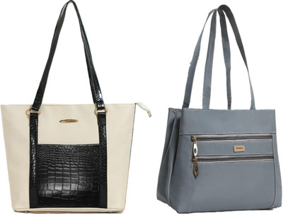 Zaxcer Women White, Grey Handbag(Pack of: 2)