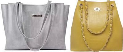 Trendycraft Women Grey, Yellow Shoulder Bag(Pack of: 2)