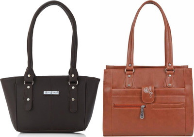 Lazzaroo Women Brown, Tan Shoulder Bag(Pack of: 2)