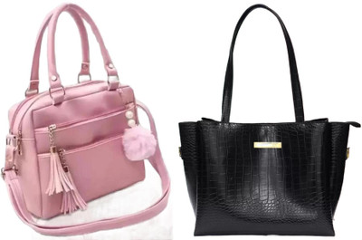 Reprox Women Pink, Black Hand-held Bag(Pack of: 2)