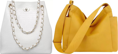 Trendycraft Women Yellow, White Tote(Pack of: 2)