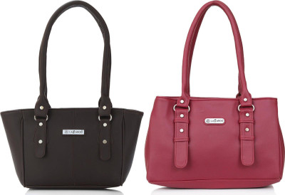 Lazzaroo Women Brown, Red Shoulder Bag(Pack of: 2)