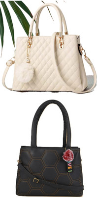 Plama Women White, Black Handbag