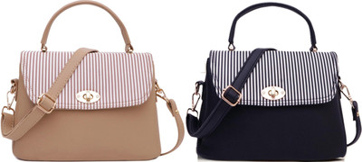 Dotiq Women Beige, Black Handbag(Pack of: 2)