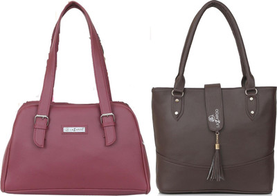 Lazzaroo Women Maroon, Brown Shoulder Bag(Pack of: 2)