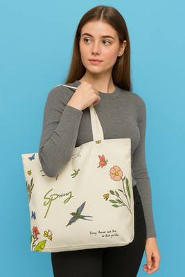 KeepCart White Tote Canvas Adjustable Strap Tote bag Office, Travel, Shopping, Daily-Multi use.