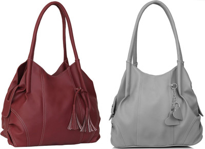 Lazzaroo Women Maroon, Grey Shoulder Bag(Pack of: 2)