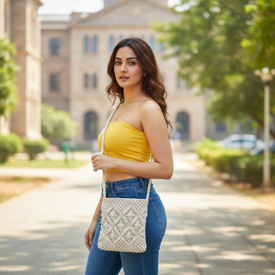 Art Tales Men & Women White Messenger Bag