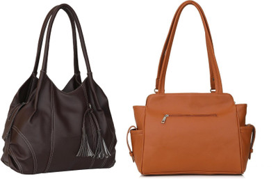 Lazzaroo Women Brown, Tan Shoulder Bag(Pack of: 2)
