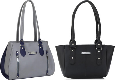 Lazzaroo Women Grey, Black Shoulder Bag(Pack of: 2)