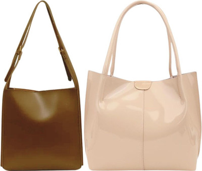 Trendycraft Women Beige, Tan Handbag(Pack of: 2)