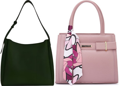 Trendycraft Women Pink, Green Handbag(Pack of: 2)
