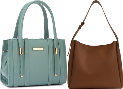 Trendycraft Women Green, Tan Handbag(Pack of: 2)