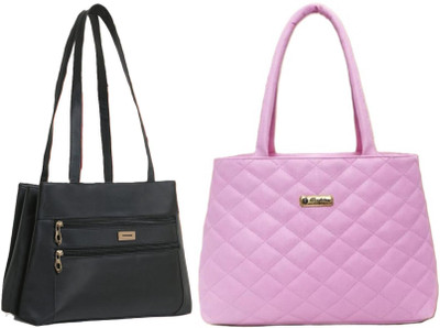 Zaxcer Women Black, Pink Handbag(Pack of: 2)