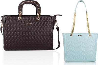 CIMONI Women Blue, Brown Handbag(Pack of: 2)