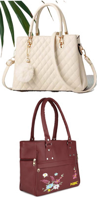 Plama Women White, Maroon Handbag