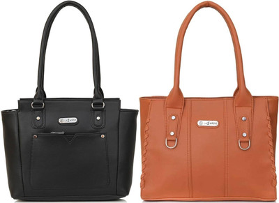 Lazzaroo Women Black, Tan Shoulder Bag(Pack of: 2)