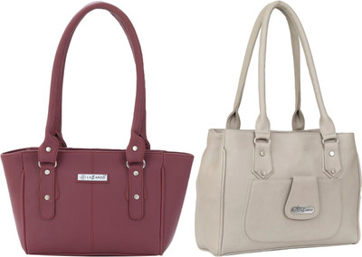 Lazzaroo Women Maroon, White Shoulder Bag(Pack of: 2)