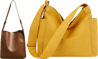 Trendycraft Women Yellow, Beige Tote(Pack of: 2)