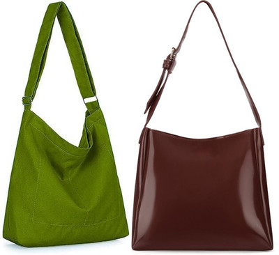 Trendycraft Women Green, Brown Sling Bag(Pack of: 2)