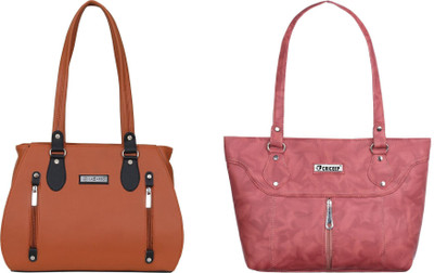 Lazzaroo Women Tan, Pink Shoulder Bag(Pack of: 2)