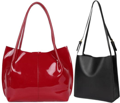 Trendycraft Women Red, Black Handbag(Pack of: 2)