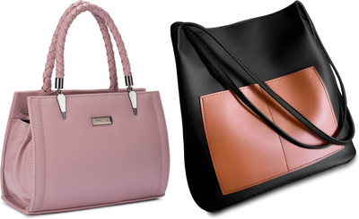 Trendycraft Women Pink, Black Satchel(Pack of: 2)
