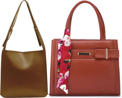 Trendycraft Women Tan, Brown Handbag(Pack of: 2)